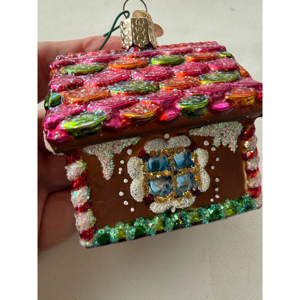 Old World Christmas Gingerbread House Glass Ornament  Multi Glitter OWC 20042